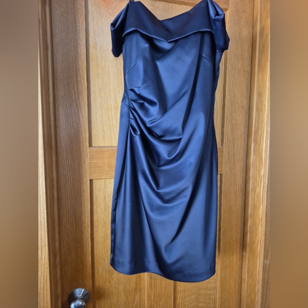 Elisa J elegant Navy Blue Satin Dress